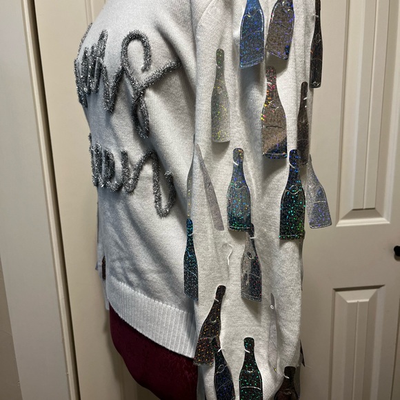 QUEEN OF SPARKLES White and Silver Crew Neck Sweater - Picture 4 of 8